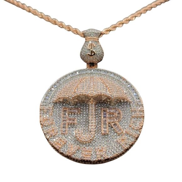 14K Rose Gold Finish Forever Rich - Free 24" x 3mm Rope Chain. - Picture 5 of 9